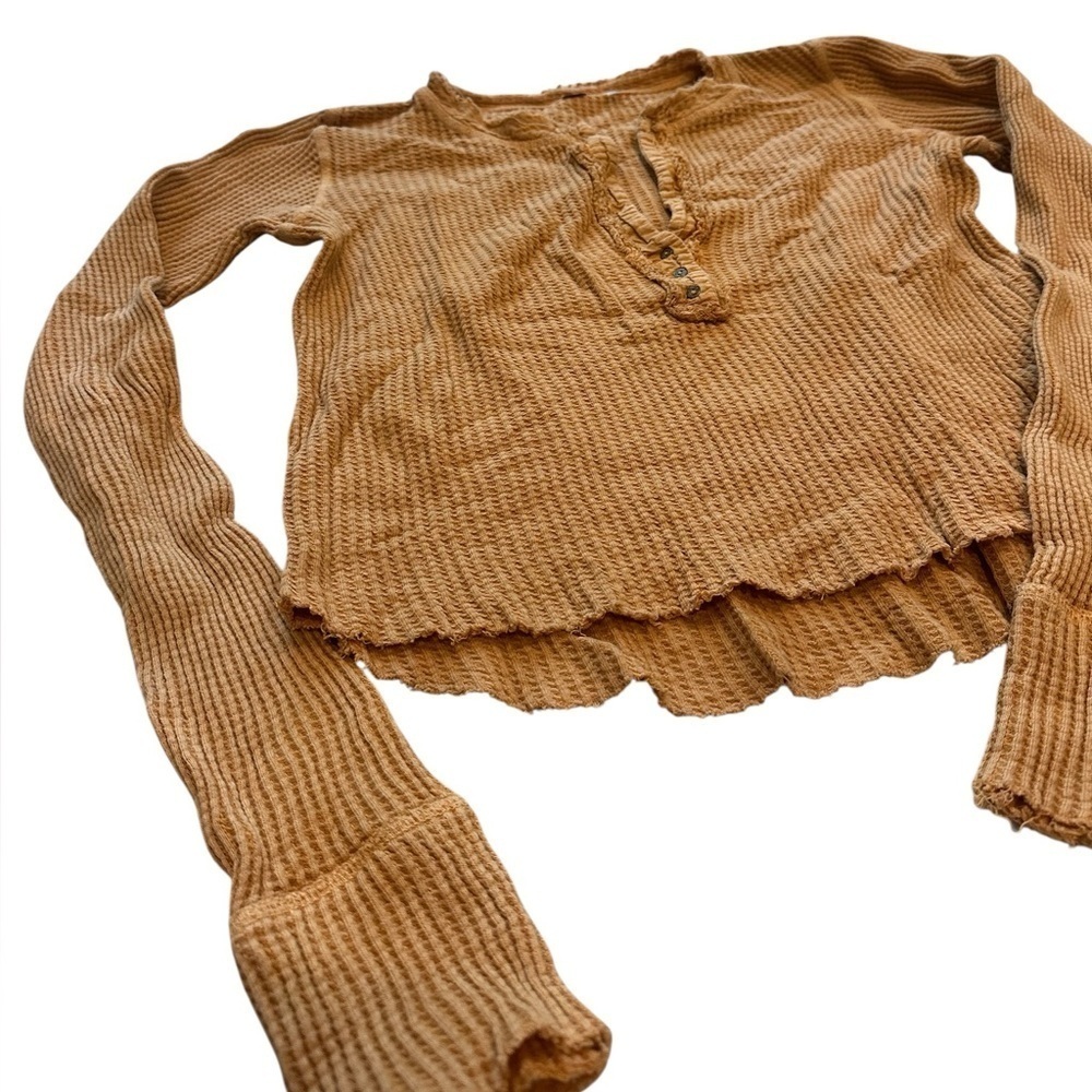 Free People Rusty Orange Waffle Knit Long Sleeve Shirt - Picture 7 of 7